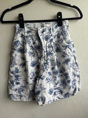 A&F Women’s Blue & White Printed Linen Bermuda Shorts